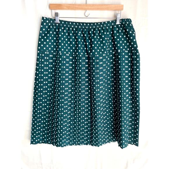 American Vintage Dresses & Skirts - Pleated Polka Dot Midi Skirt Green White Elastic Waist Plus Sz 20 Retro Academia
